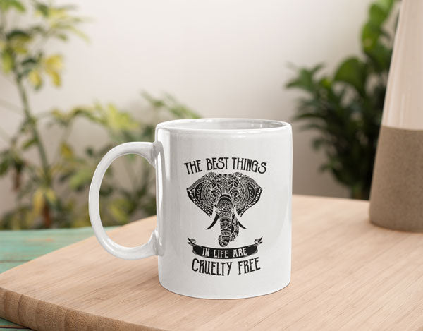 Best Things In Life Are Cruelty Free Elephant Lovers Coffee Mug Gift