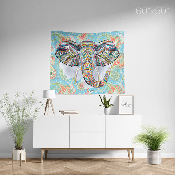 Ethnic Elephant Blue Wall Tapestry Home Decor Wall Hanging | Medium