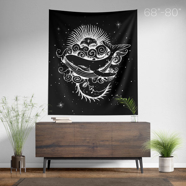 Sun and Moon Whale Spiritual Wall Tapestry - Large