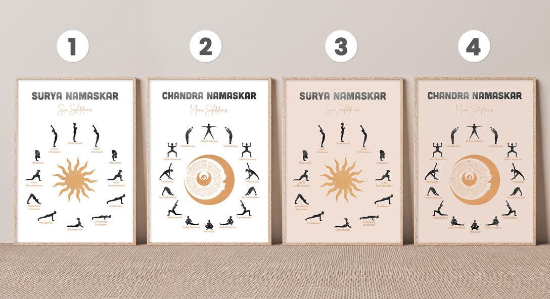 Yoga Poses Poster - Sun Salutation & Moon Salutations Wall Decor