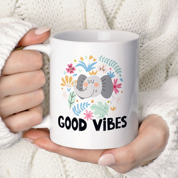 Good Vibes Cute Elephant Coffee Tea Mug Gift Idea