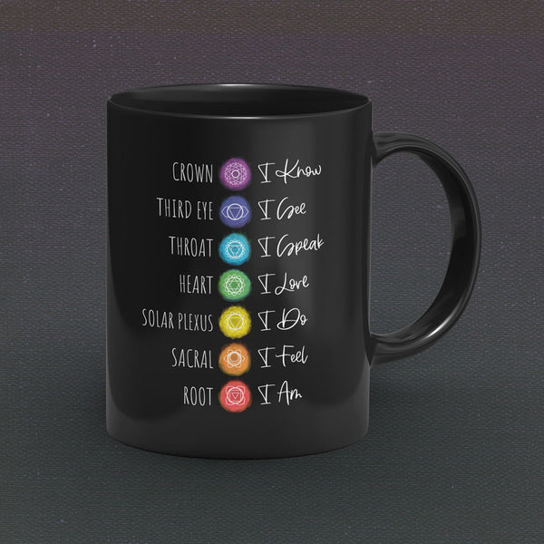 7 Chakra Affirmations Black Coffee Mug