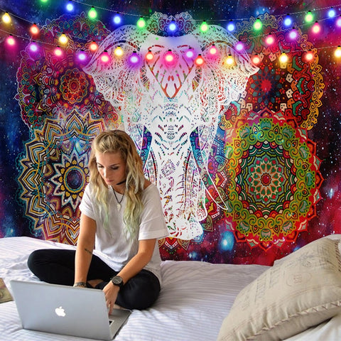 White Elephant Mandala Tapestry