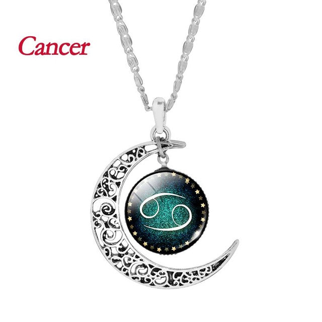 Crescent Moon Zodiac Sign Necklace 7 Chakra Store