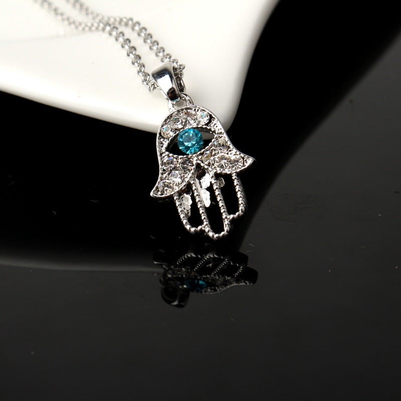 Crystal Evil Eye Hamsa Hand Necklace 7 Chakra Store