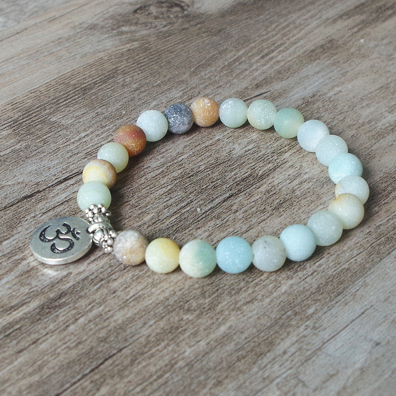 Matte Amazonite Om Bracelet 7 Chakra Store