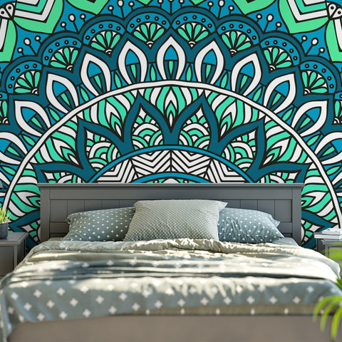 Blue Green Mandala Tapestry