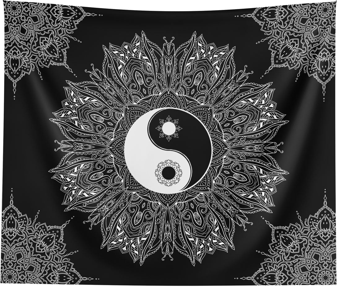 Yin Yang Black and White Mandala Wall Tapestry Spiritual Home Decor