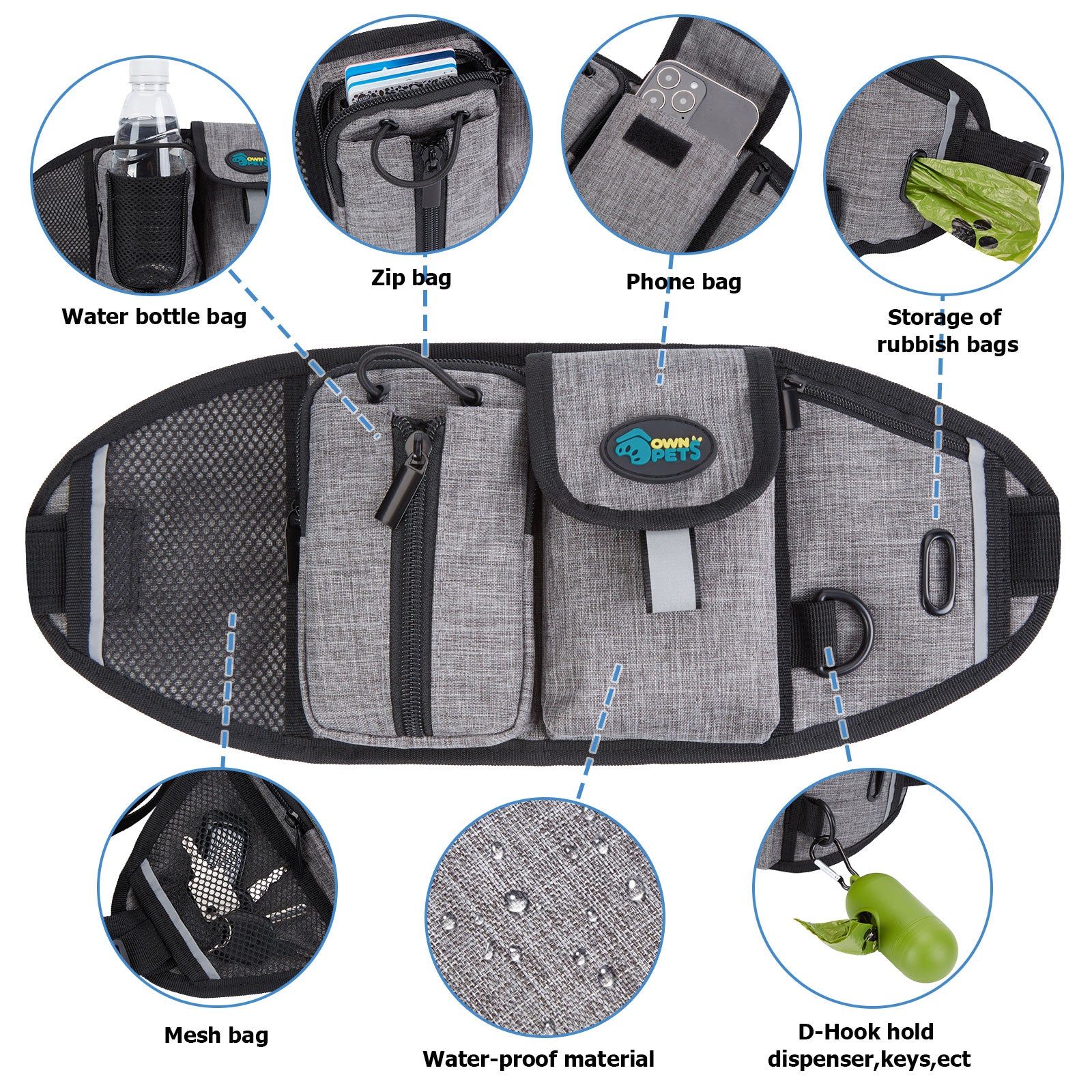 Premium Breathable Adjustable Waist Bag & Elastic Shock-absorbing Dog Leash with Safety Reflective Strips, Convenient Pockets, Ideal for Walking, Jogging, Hiking, Training Dogs