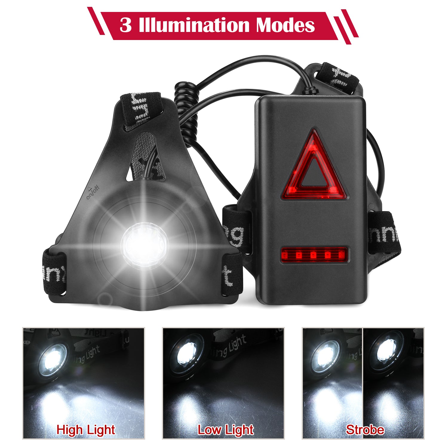 Night Running Light, IMAGE USB Rechargeable LED Safety Wearable Chest Light Waterproof Running Torch with 3 Modes