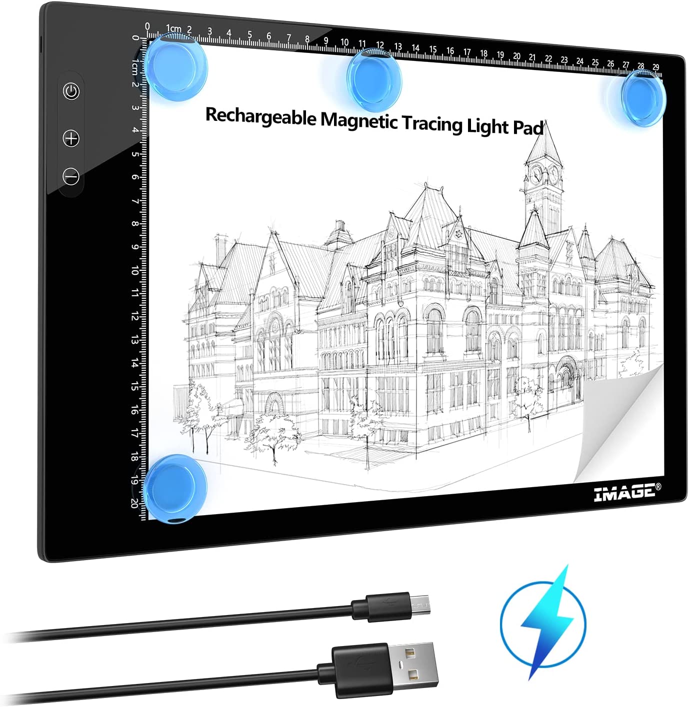 IMAGE 6000K Tracing Pad, Ultra-Thin USB Powered with Memory Function Light Box for Diamond Painting, Animation, Tattoo, Sketching and Design, Black