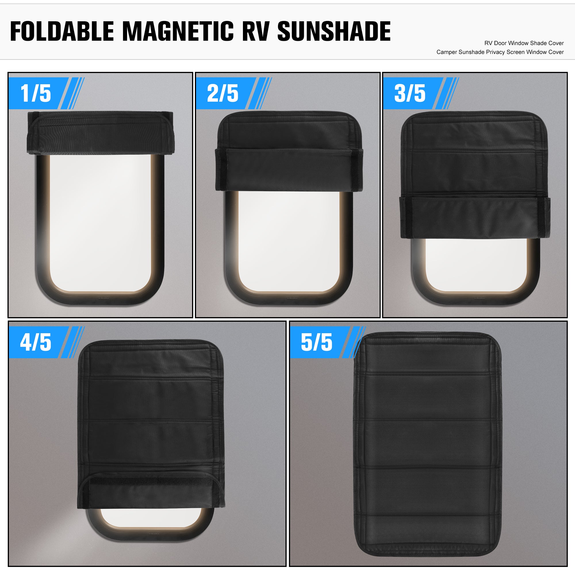 2Pcs RV Door Shade Cover Foldable RV Sun Shade Windshield Blackout Shower Curtains Coverage RV Accessories Fits for Most RV Interior Door Window Oxford Materials 25" X 16"