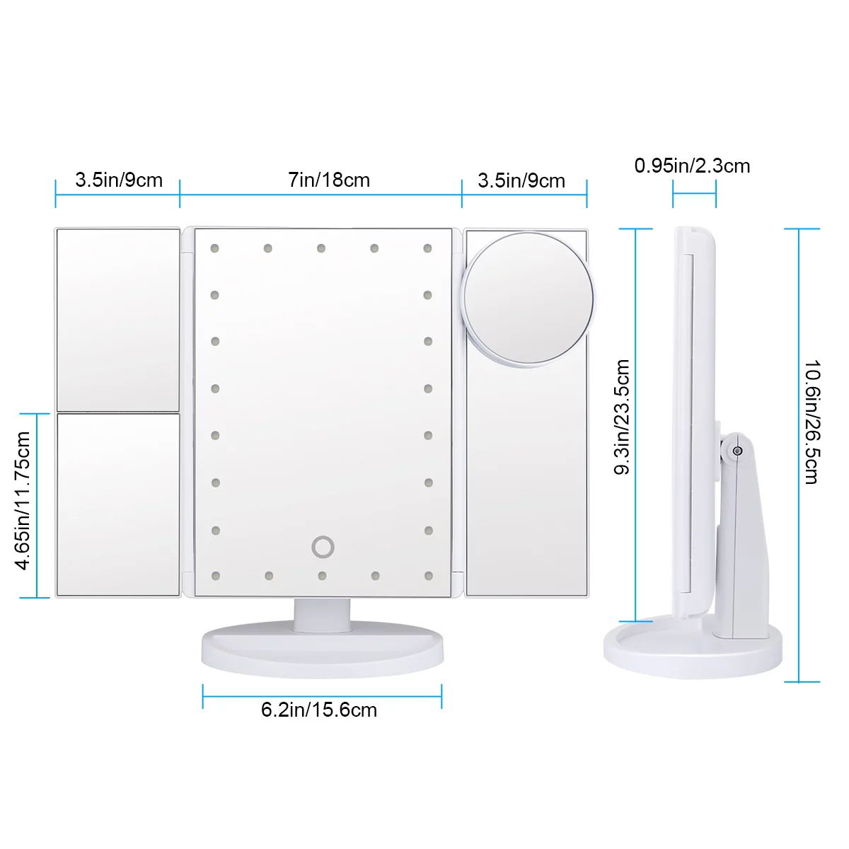 Vanity Makeup Mirror Trifold 22 LED Lighted Touch Screen 1x 2x 3x 10x Magnifying