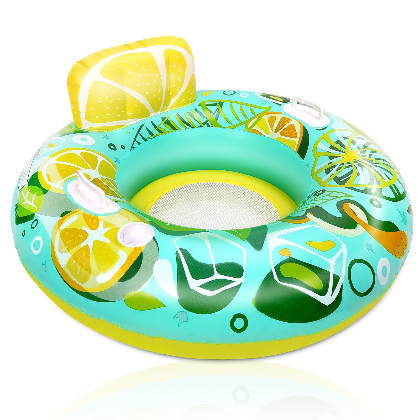 Inflatable Lounger Pool Float with a Rubber Handle and a Drink Holder, Soft, Durable and Portable Inflatable Pool Float Chair with Mesh Fabric for Adults and Kid