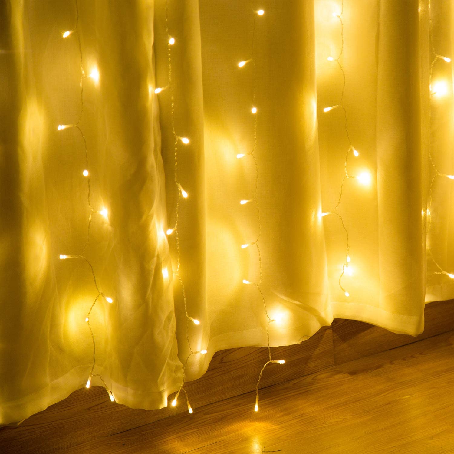 IMAGE 600 LED 9.8*19.6 feet LED Curtain Lights with 8 Light Modes and Memory Function, Waterproof Curtain Lights Warm White