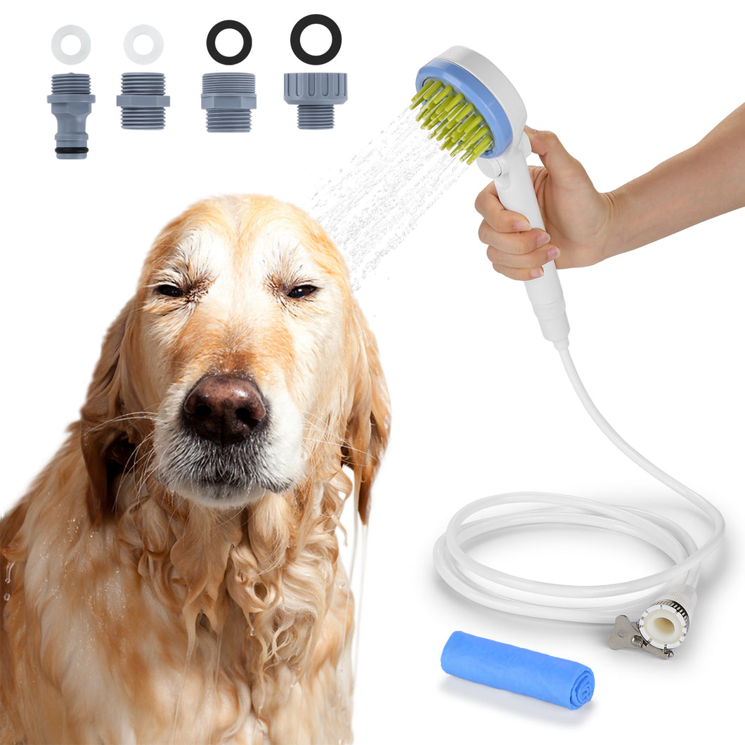 Pet Massage Shower Sprayer with Towel, Dog Combing Water Sprinkler Brush