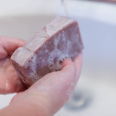 Washing hands with Lilac Goat Milk Soap