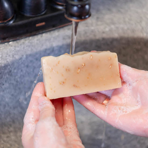 Washing hands with Purity Oats Goat Milk Soap