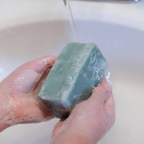 Washing hands with Nautical Goat Milk Soap