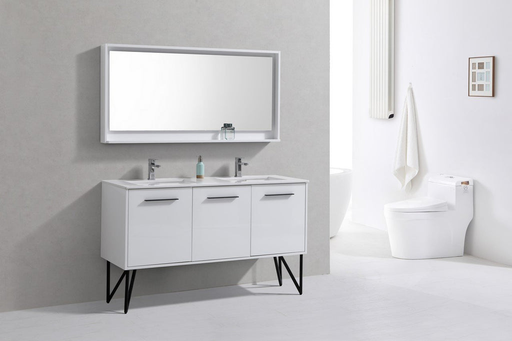Marina 60 Double Sink Modern Bathroom Vanity W Quartz Countertop