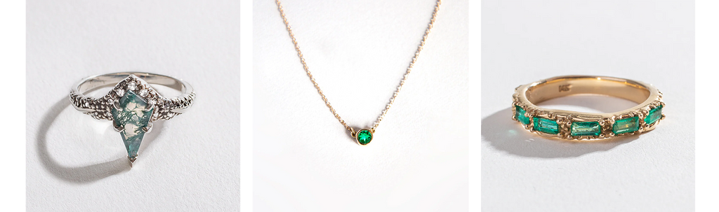 Moss Agate + Emerald Jewelry