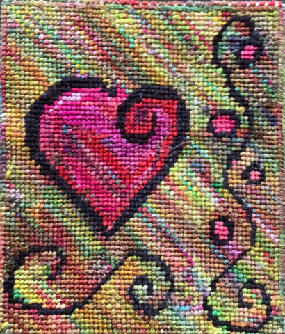 needlepoint heart made with handpainted silk