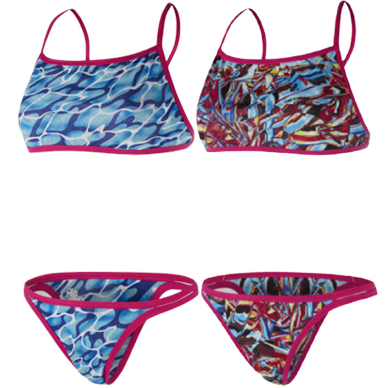 Speedo Flipturns Flip Reverse Two Piece Swimsuit Pink Blue Aqua