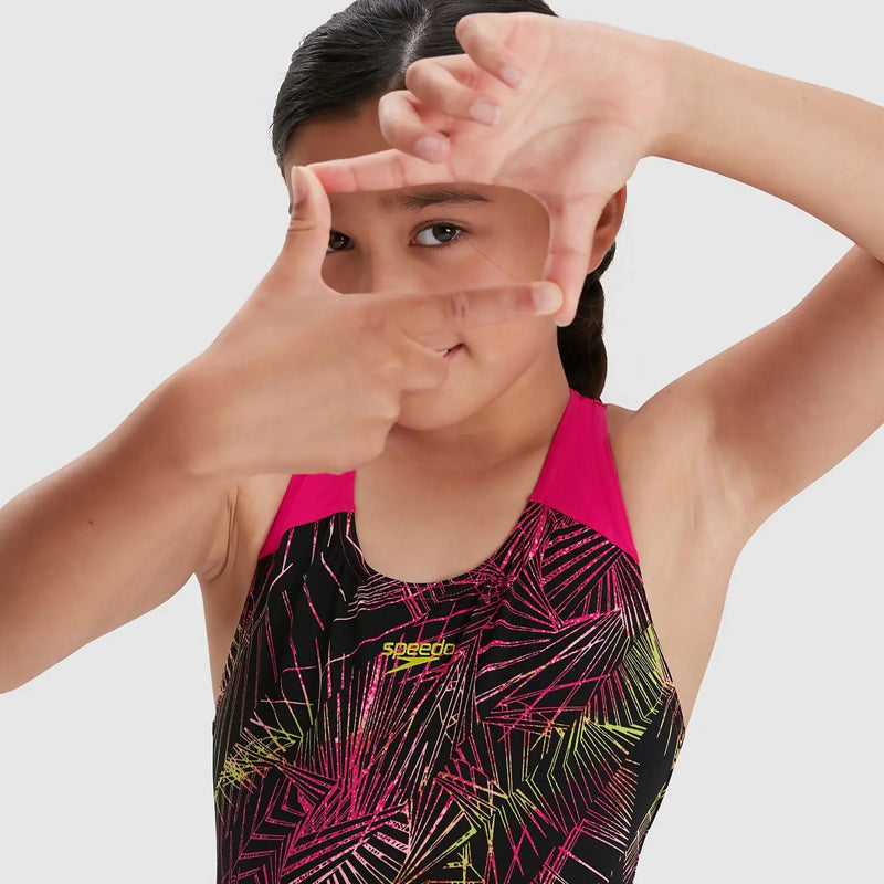 Speedo Girls Allover Splashback Swimsuit Black Pink – Aqua Swim