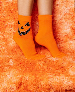 Queen of Sparkles Orange Pumpkin Rhinestone Socks - Leopard Grove