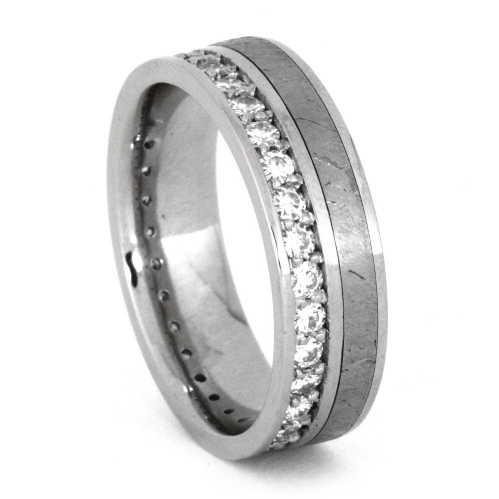 Moissanite Eternity Band in Platinum with Meteorite Inlay - Jewelry by ...