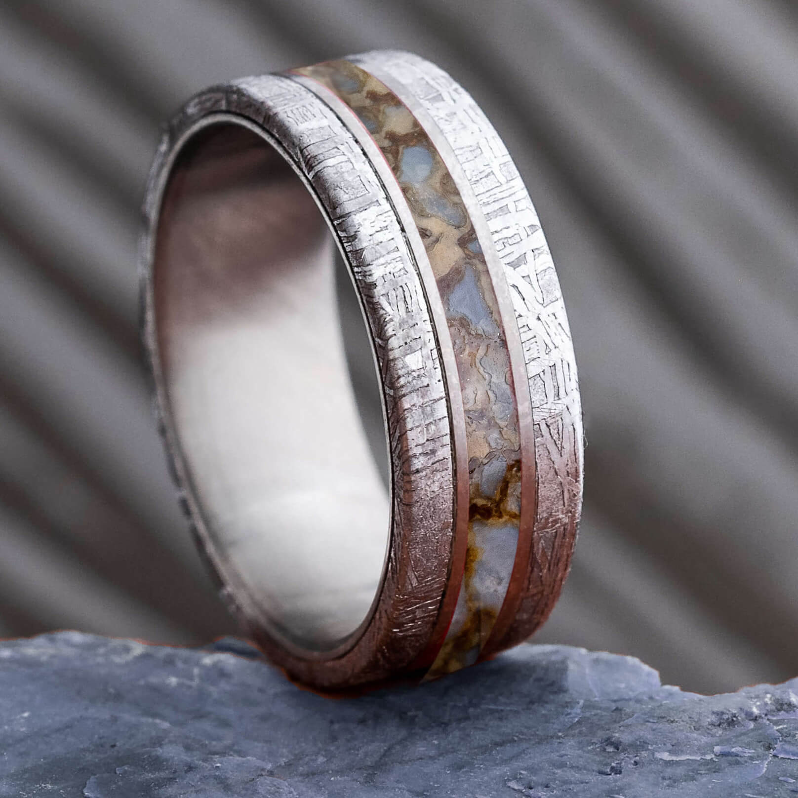 Beneden afronden fles Dakraam Dinosaur Fossil & Meteorite Men's Wedding Ring in Titanium | Jewelry by  Johan