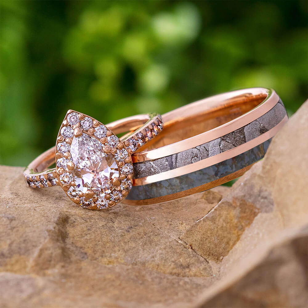 Couples Meteorite Wedding Bands- His Hers Wedding Ring Set- Promise Rings- Rose Gold Matching Wedding Rings- Romeo & Juliet