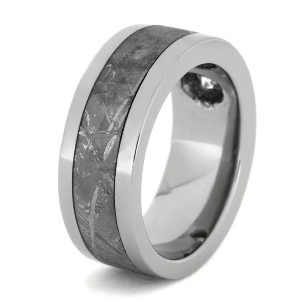 14k White Gold Bezel Diamond Ring with Meteorite in Titanium - Jewelry ...