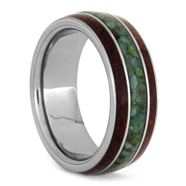 Chrysocolla Ring With Bubinga Wood Inlays, Tungsten Wedding Band ...