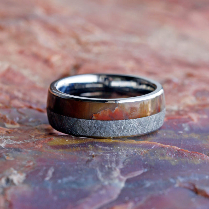 Petrified Wooden Ring, Meteorite Wedding Band in Titanium - Jewelry by ...