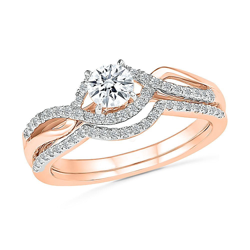 Swirl Diamond Engagement Ring Set - Unknown - Send Ring Sizer First / 14k  White Gold