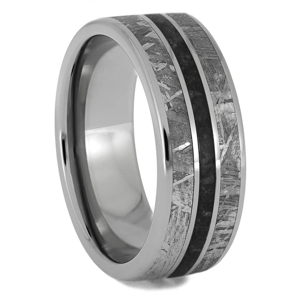 Meteorite Wedding Band With Crushed Onyx | Jewelry by Johan