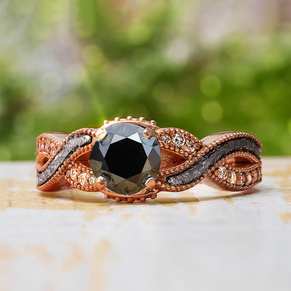 Tension Set Engagement Ring with Meteorite