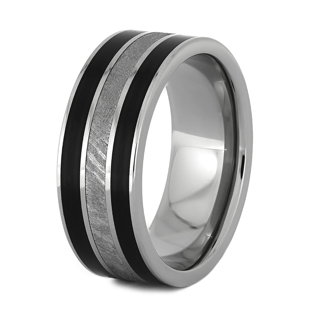 Meteorite Wedding Band with Vinyl LP Record Inlays | Jewelry by Johan