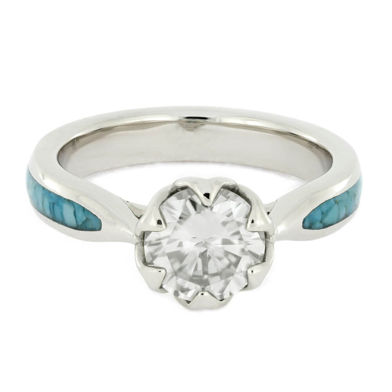 Moissanite Platinum Ring with Crushed Turquoise | Jewelry by Johan