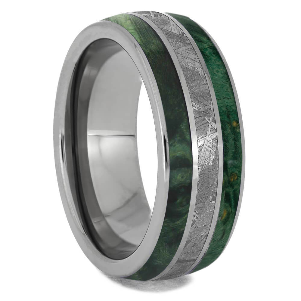 Green Men's Wedding Band With Meteorite, Titanium Ring | Jewelry by Johan