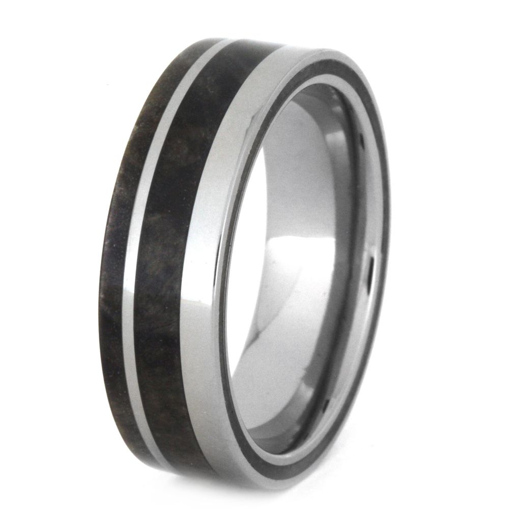 Wood Wedding Band, Titanium Ring with Buckeye Burl Wood Inlay-3365 ...