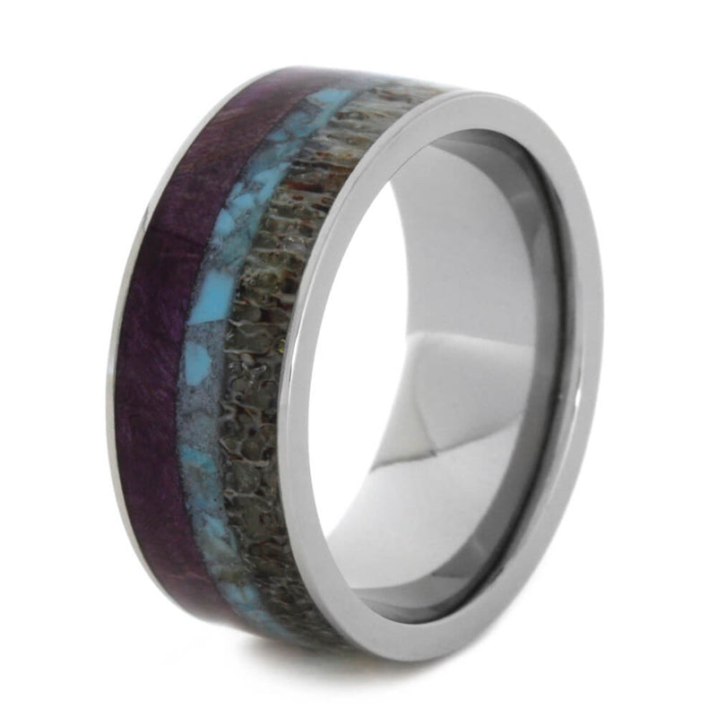 Men's Turquoise Wedding Band With Purple Box Elder And Antler - Jewelry ...