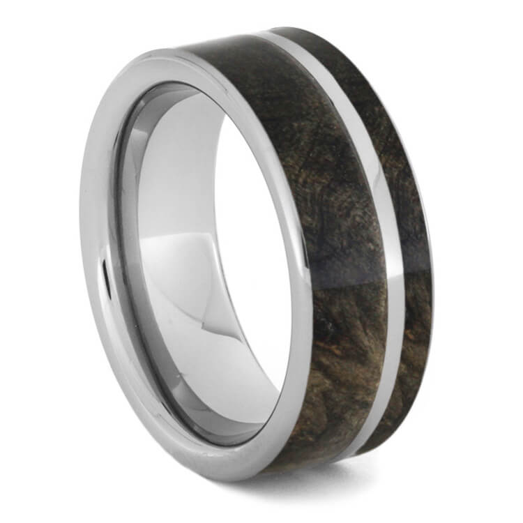 Wood Engagement Ring, Tension Setting with Wood Inlay