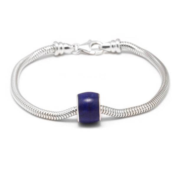 Lapis Lazuli Bead Bracelet, Sterling Silver Snake Bracelet With Blue ...