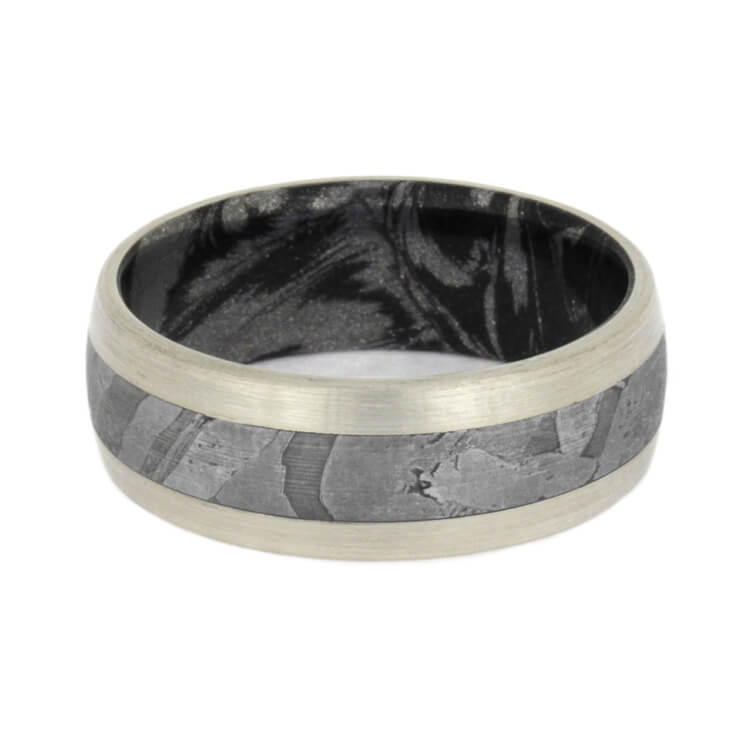 Seymchan Meteorite Ring, Brushed White Gold Band With Mokume - Jewelry ...