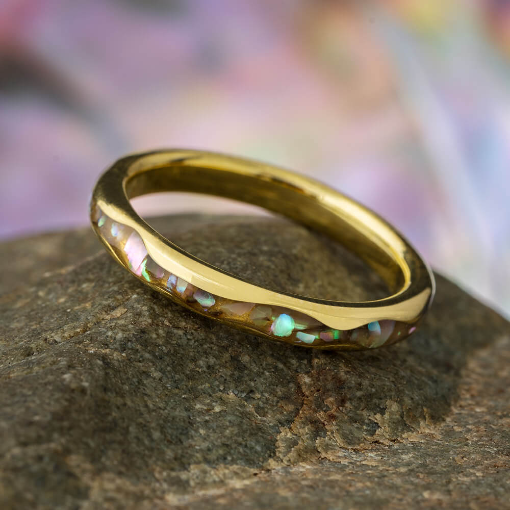 READY TO SHIP: Undina ring set in 14K yellow gold, natural moss agate round  cut 6.5 mm, accent natural teal sapphires, AVAILABLE RING SIZES: 6-8US |  Eden Garden Jewelry™