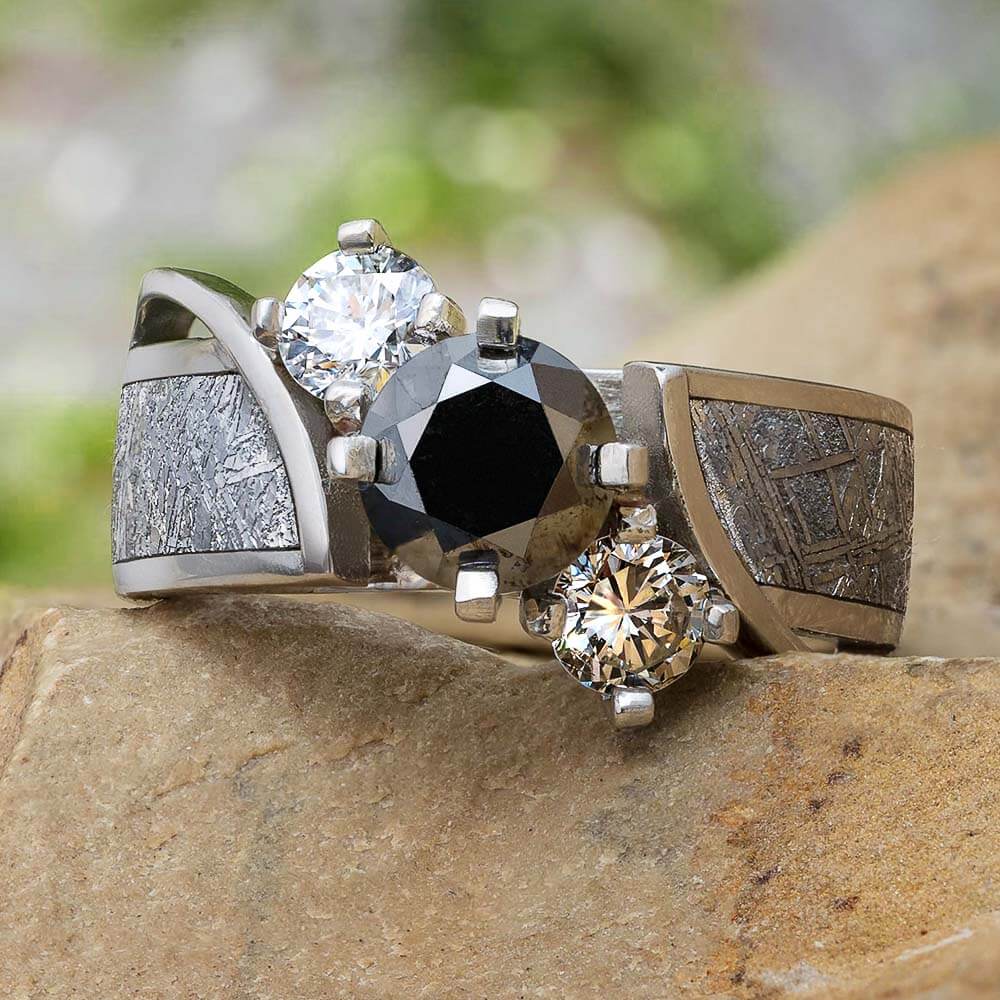Tension Set Engagement Ring with Meteorite