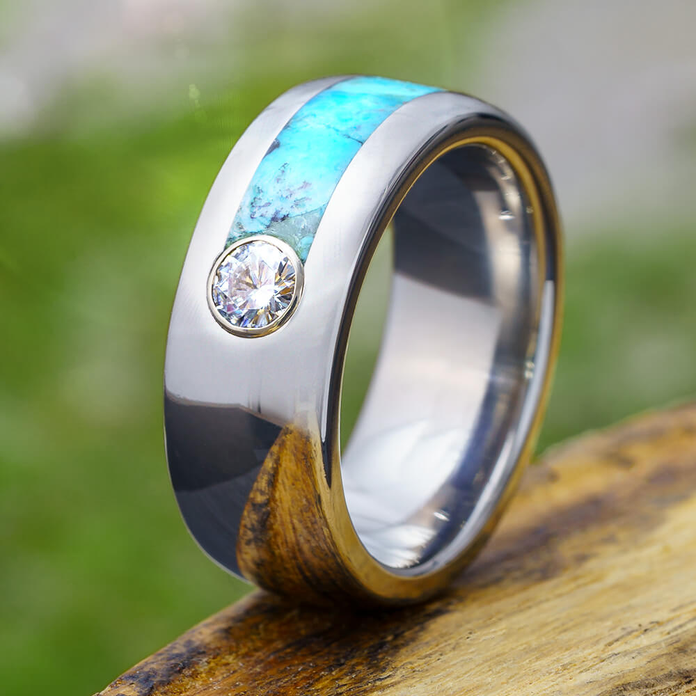 Mens Asymmetrical Turquoise Ring With Moissanite, Titanium | Jewelry by ...