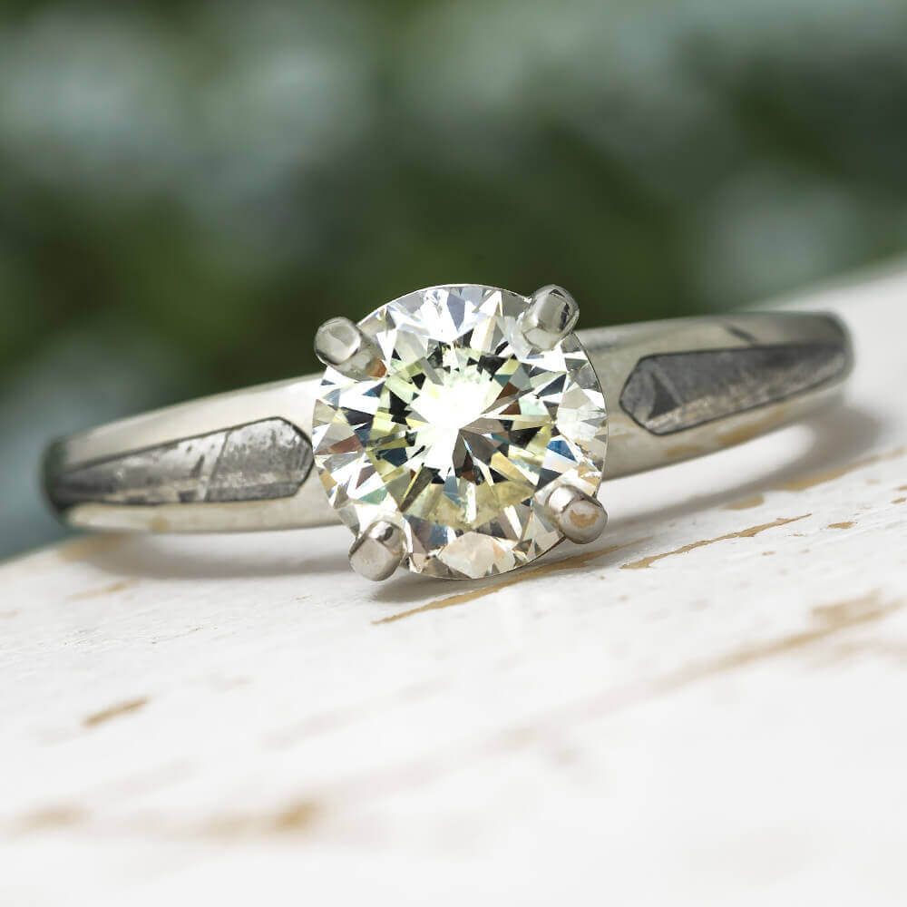Tension Set Engagement Ring with Meteorite  Jewelry by Johan - 6.5 /  Moissanite - Jewelry by Johan